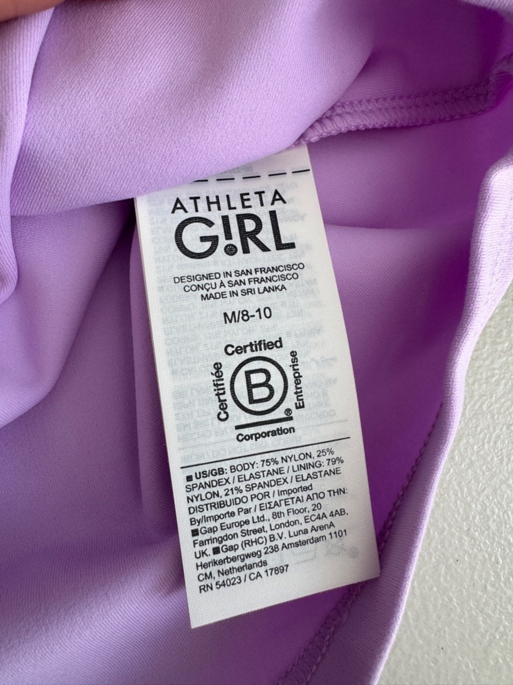 Athleta Girl Transcend Ruched Support Tank, "Fresh Lilac", size 8/10, NWT - Picture 6 of 10